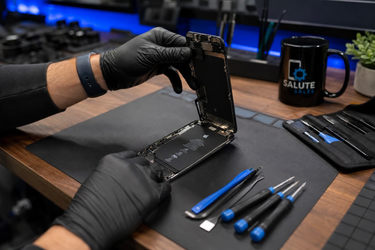 iPhone repair in Singapore -- technician at workbench