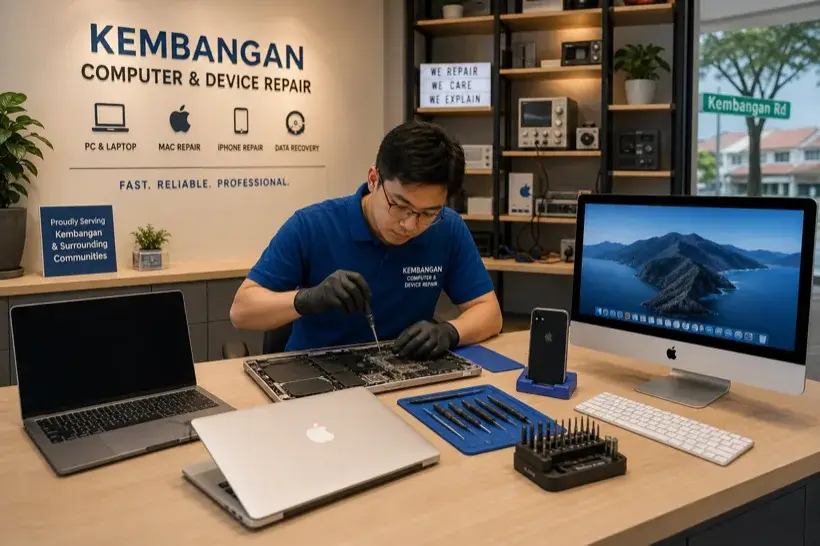 Technician repairing devices at Hitech serving Kembangan area
