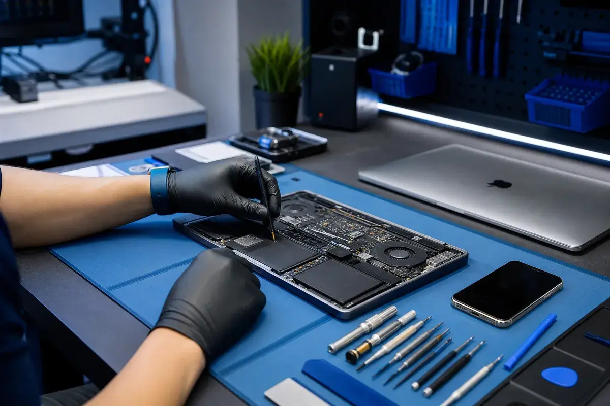 Technician repairing devices at Hitech serving King Albert Park area
