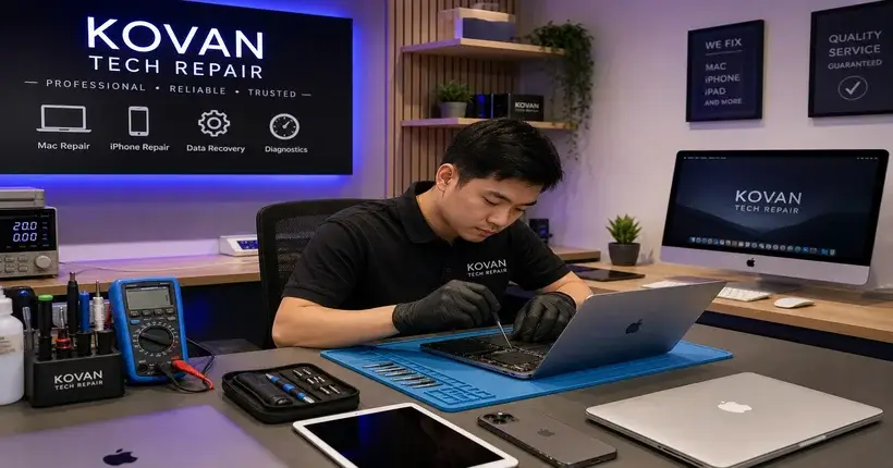 Technician repairing devices at Hitech serving Kovan area